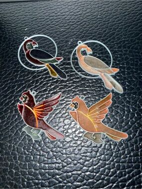 Vintage Glass and Metal Bird Decorative Bird Suncatcher Ornaments set - 4